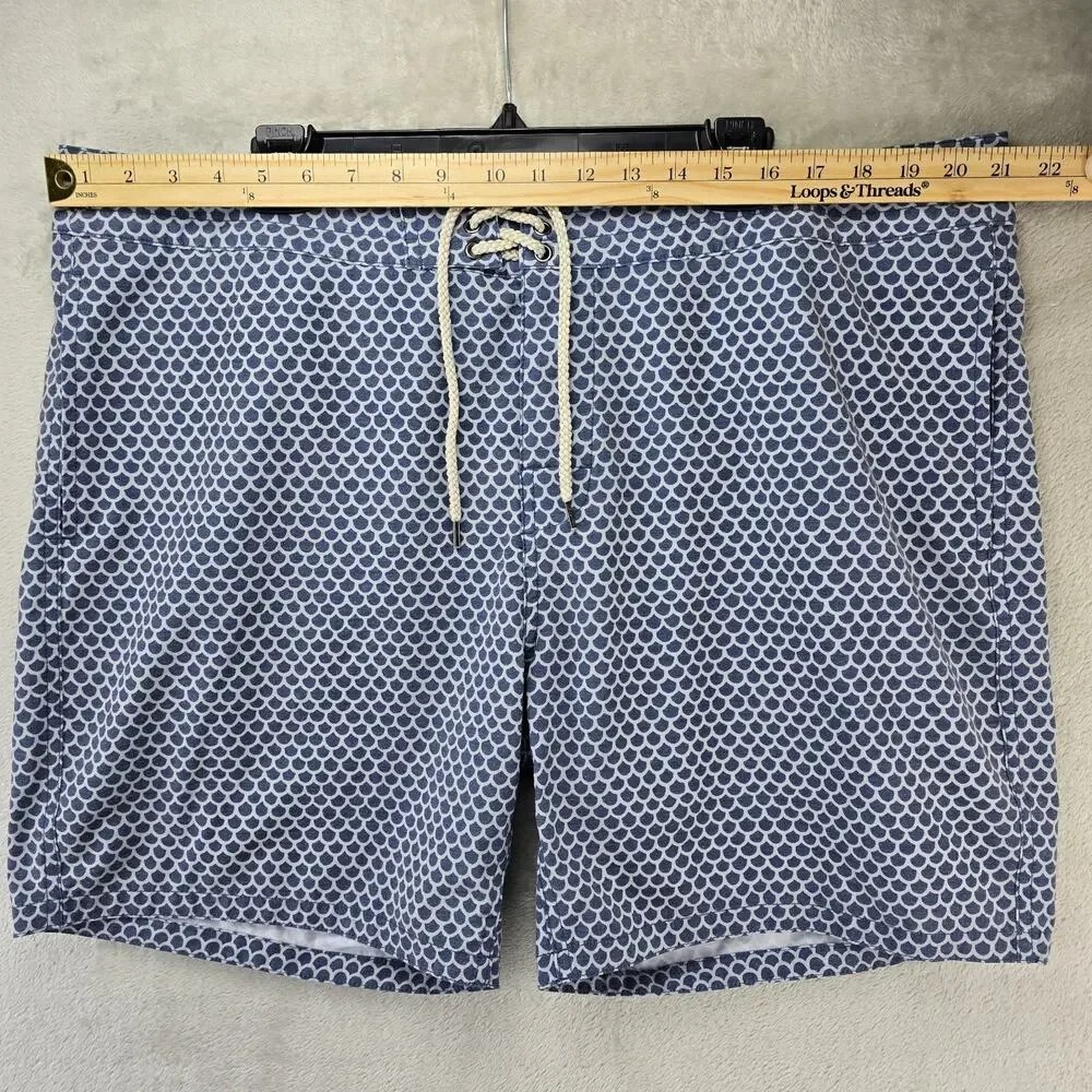 Faherty Classic Boardshort Fishscale Batik Men's Size 40 Blue Swim Trunks